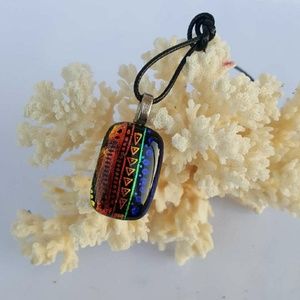 SOLD "Just Push Play" Dichroic Glass Necklace